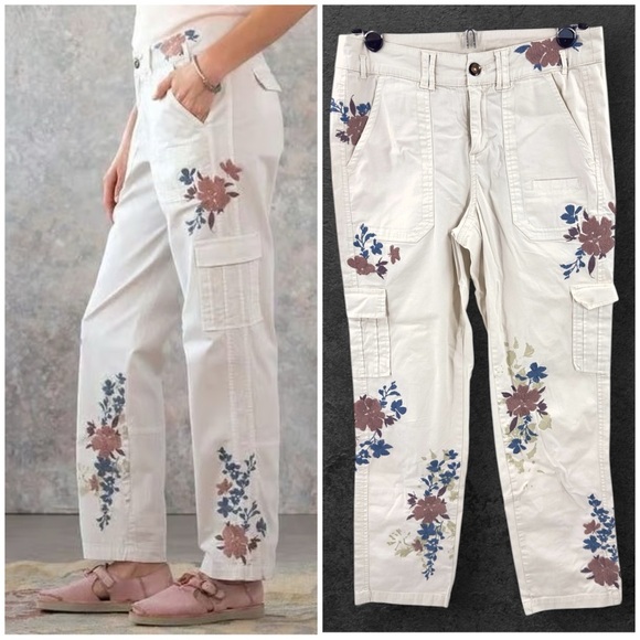 Sundance Pants - Sundance Floral Embroidered Cargo Pants Womens 4 Boho Utility Casual Stretch